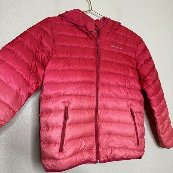 Eddie Bauer Jacket Girls Large 14/16 Puffer Ombre Pink Full Zip Reversible Hood - Picture 1 of 13